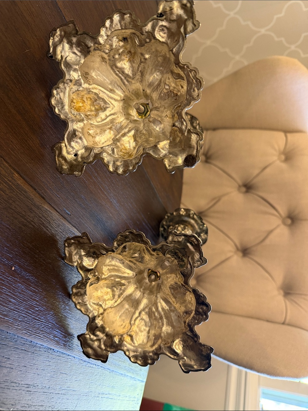 European style Godinger Ornate Silver-Tone Decorative Candle Holders - Pair - Picture 5 of 5